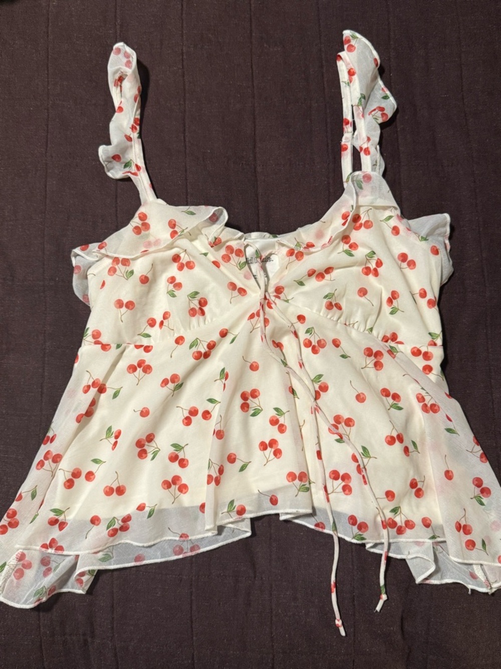 Wild Fable White Cherry Print Ruffle Tie-Front Cami Top